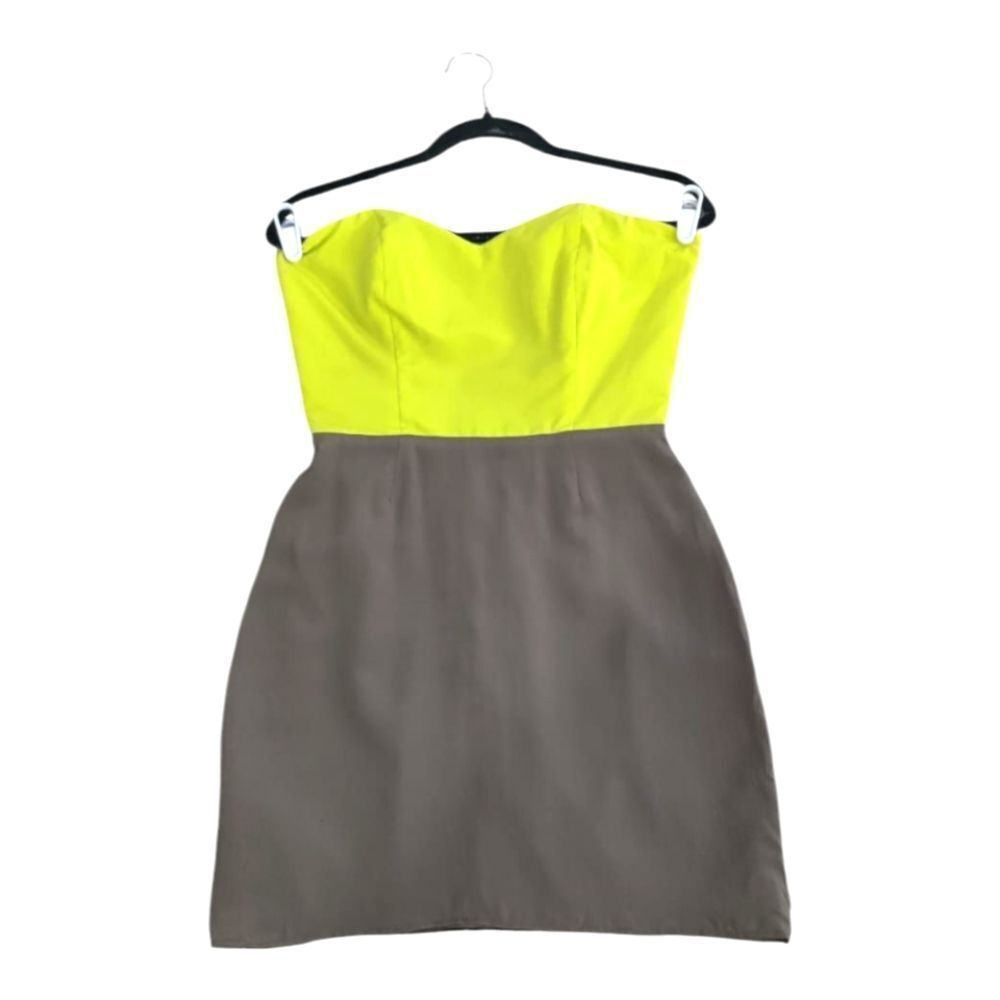 NWOT Kimberly Taylor Elegant Strapless Dress in Bright Yellow and Taupe Size M